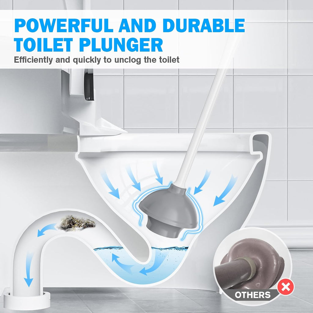 Toilet Plunger and Brush Set, Silicone Bowl Brush and Heavy Duty Toilet Plunger with Ventilated Holder, 2-in-1 Toilet