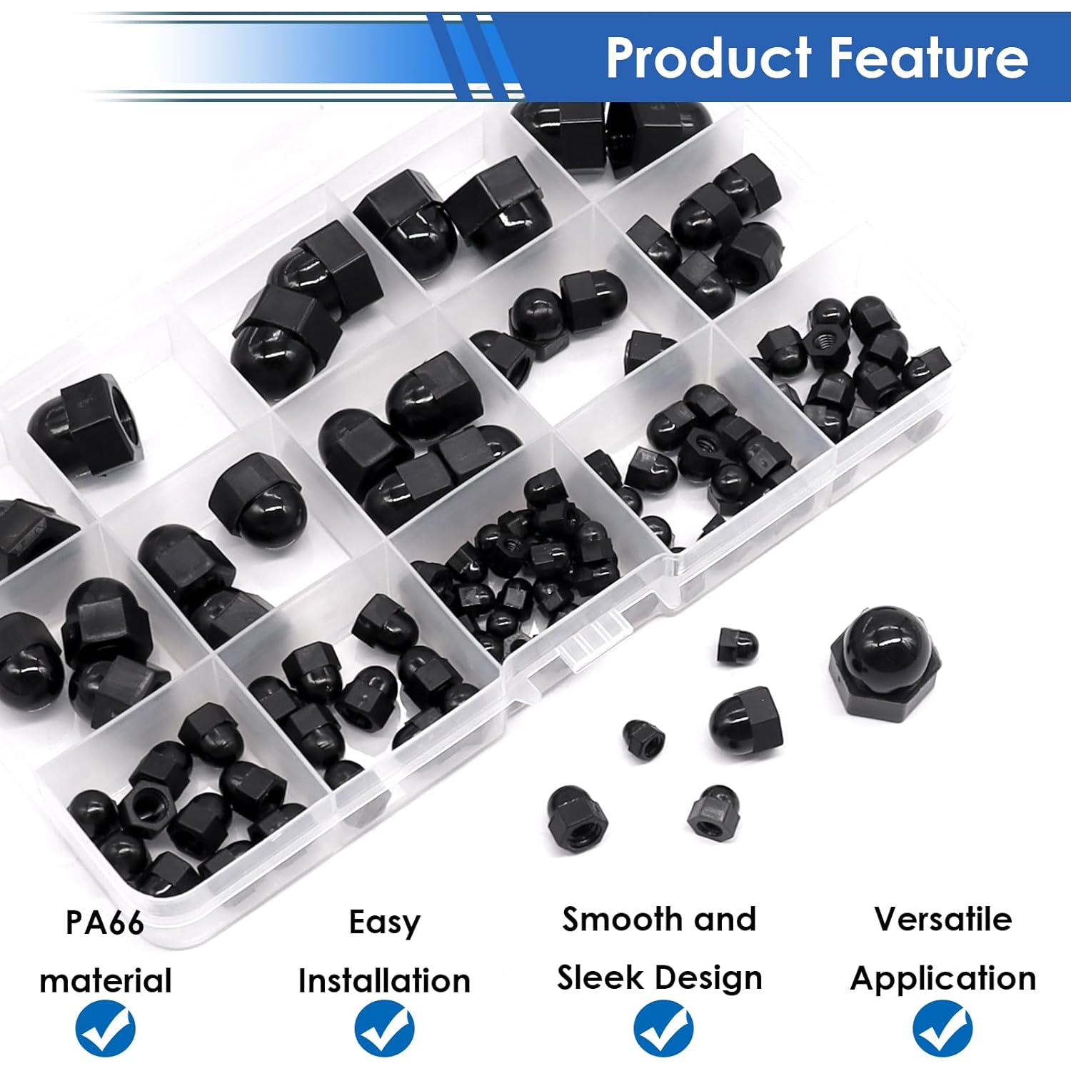 110Pcs 6-Sizes Hex Acorn Cap Nuts Assortment Kit - M3/ M4/ M5/M6/M8/M10 Bolt Cover Caps for Protection, Indoor and