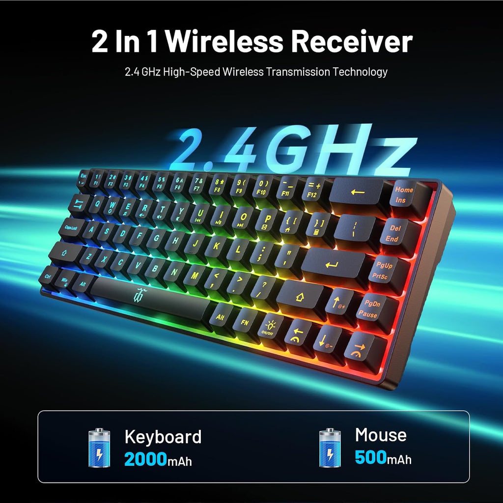 60% Wireless Gaming Keyboard and Mouse Combo, Black
