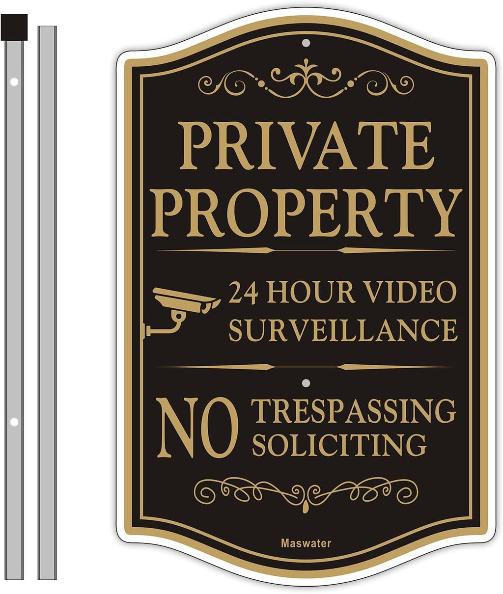 Large Private Property No Trespassing Sign For House, 8" x 14" All Metal Construction Yard Sign With 28" Long Stake