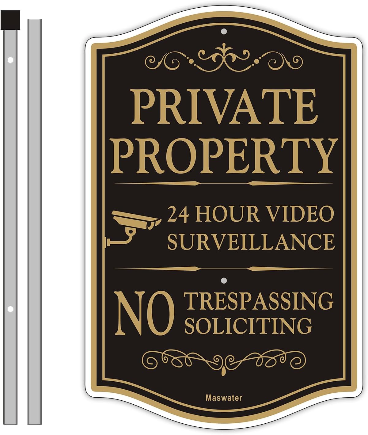 Large Private Property No Trespassing Sign For House, 8" x 14" All Metal Construction Yard Sign With 28" Long Stake