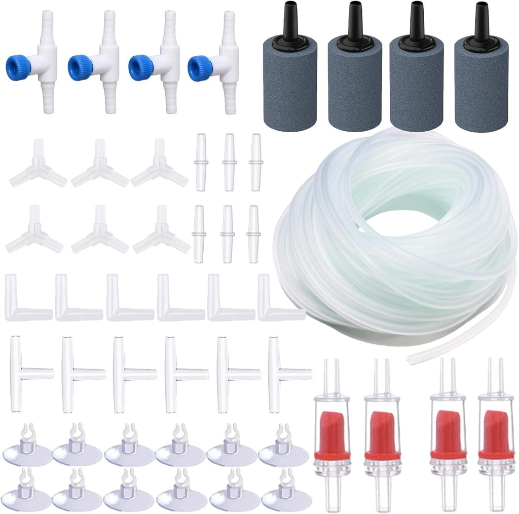 Aquarium Air Pump Accessories - Contains Airline Tubing, Control Valve, Air Stones, Connectors, Check Valves, Suction