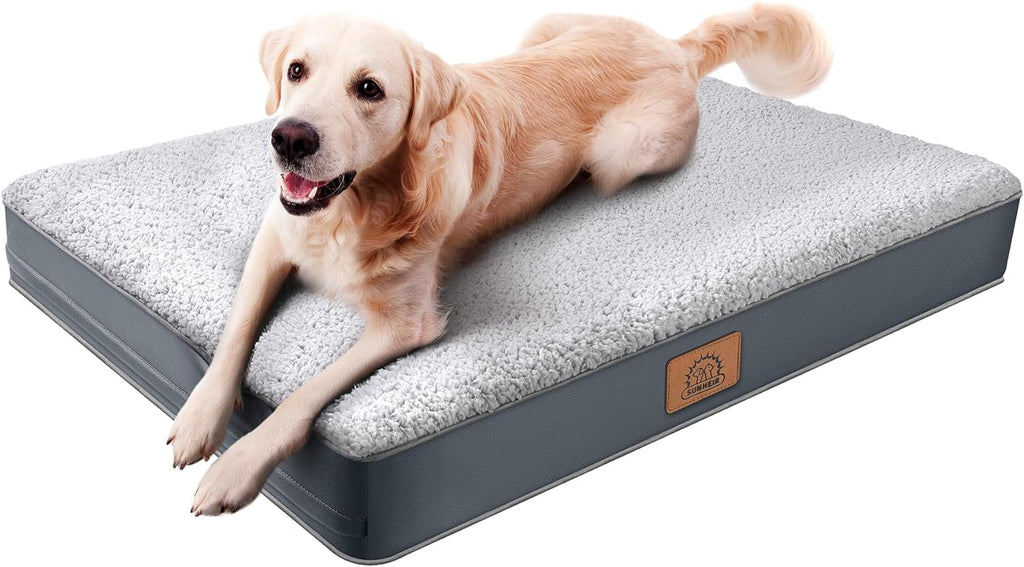 Orthopedic Dog Bed for Large Dogs - Big Waterproof Dog Crate Bed with Removable Washable Cover, Egg Crate Foam
