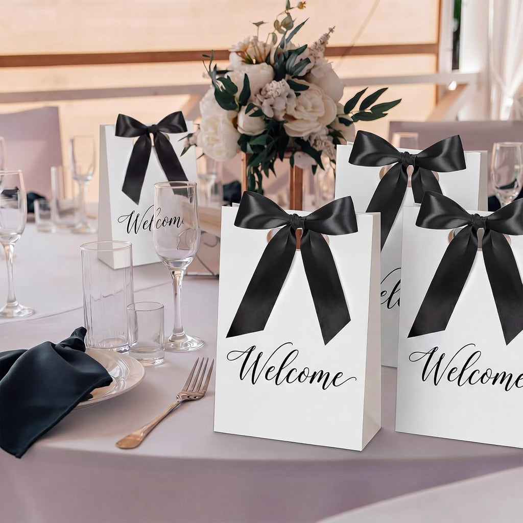 12 Pcs Bridesmaid Gift Bags with Handle Ribbon, White, Black