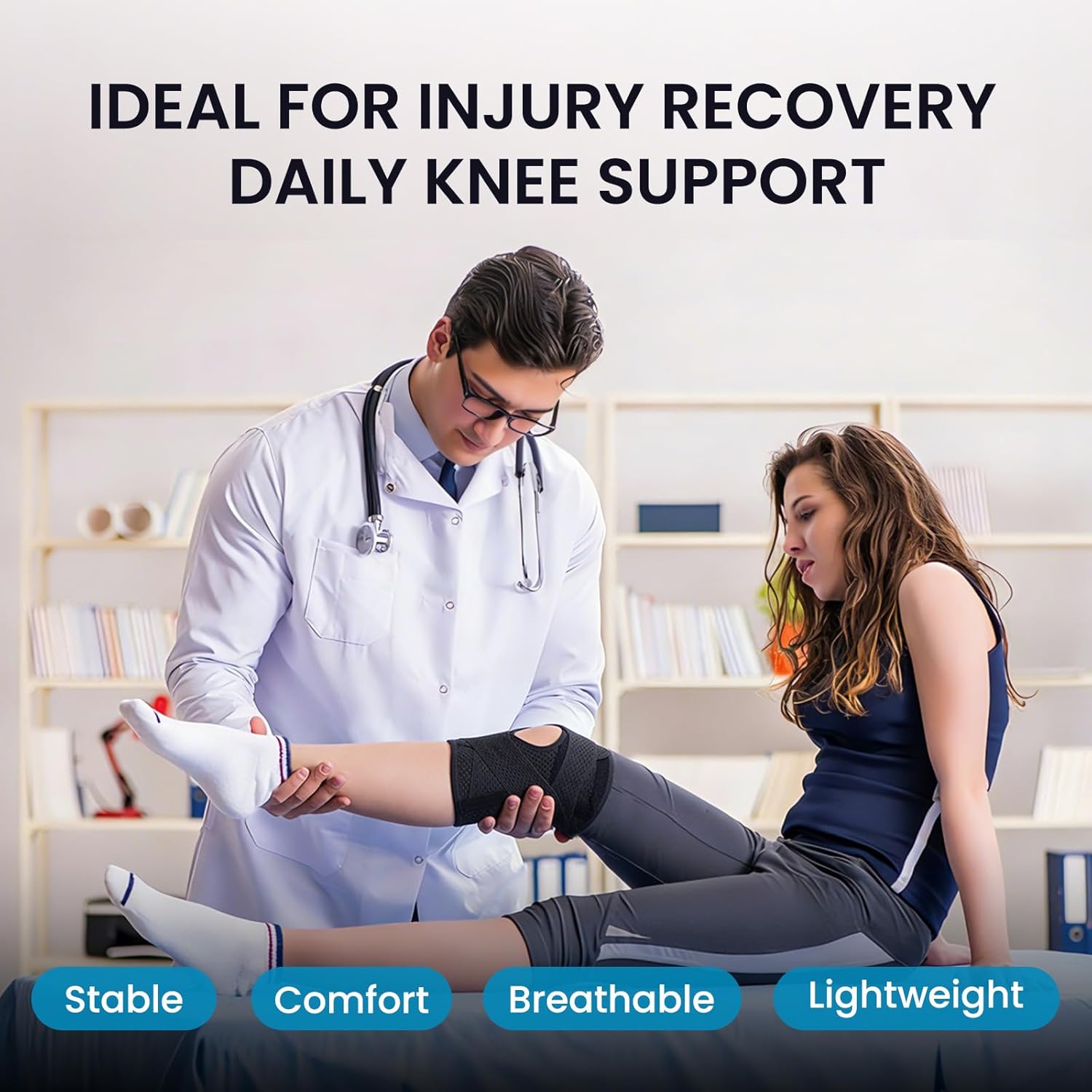 Knee Brace with Side Stabilizers for Meniscal Tear Knee Pain ACL MCL Arthritis Injuries Recovery, Breathable