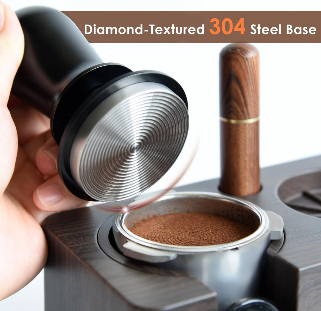 53mm Espresso Tamper, Spring Loaded Self Leveling Coffee Tamper | Audible click signals perfect 30lb pressure;