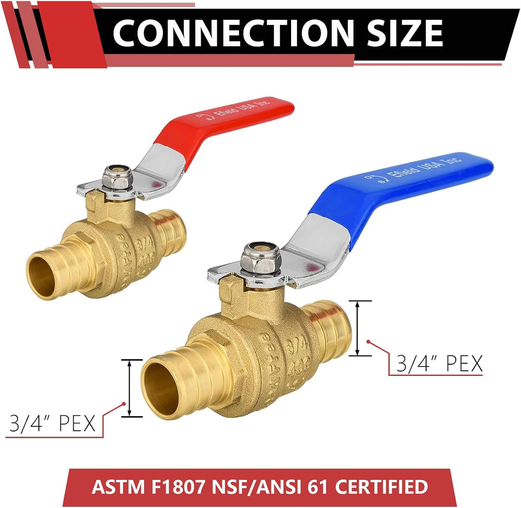 10Pcs EFIELD 3/4" PEX Barb Crimp Brass Ball Valve(VALVE013-10)