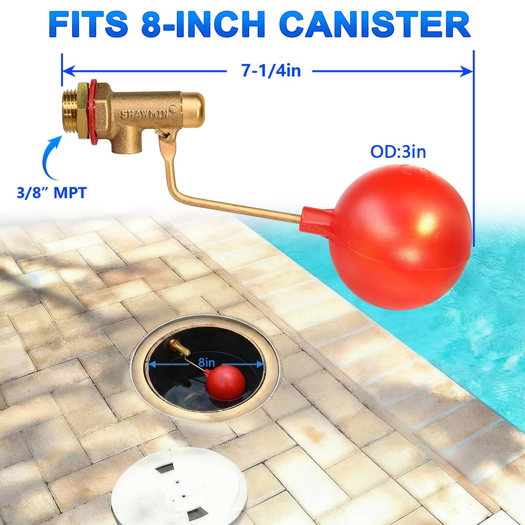 Pool Auto Fill Float Valve 3/8", Brass Water Level Valve for Pool & Pond