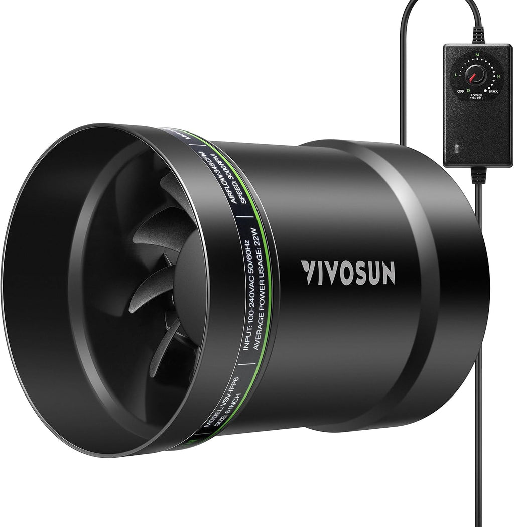 VIVOSUN P6 6" Inline Fan &Speed Control 345 CFM Exhaust Fan for Home