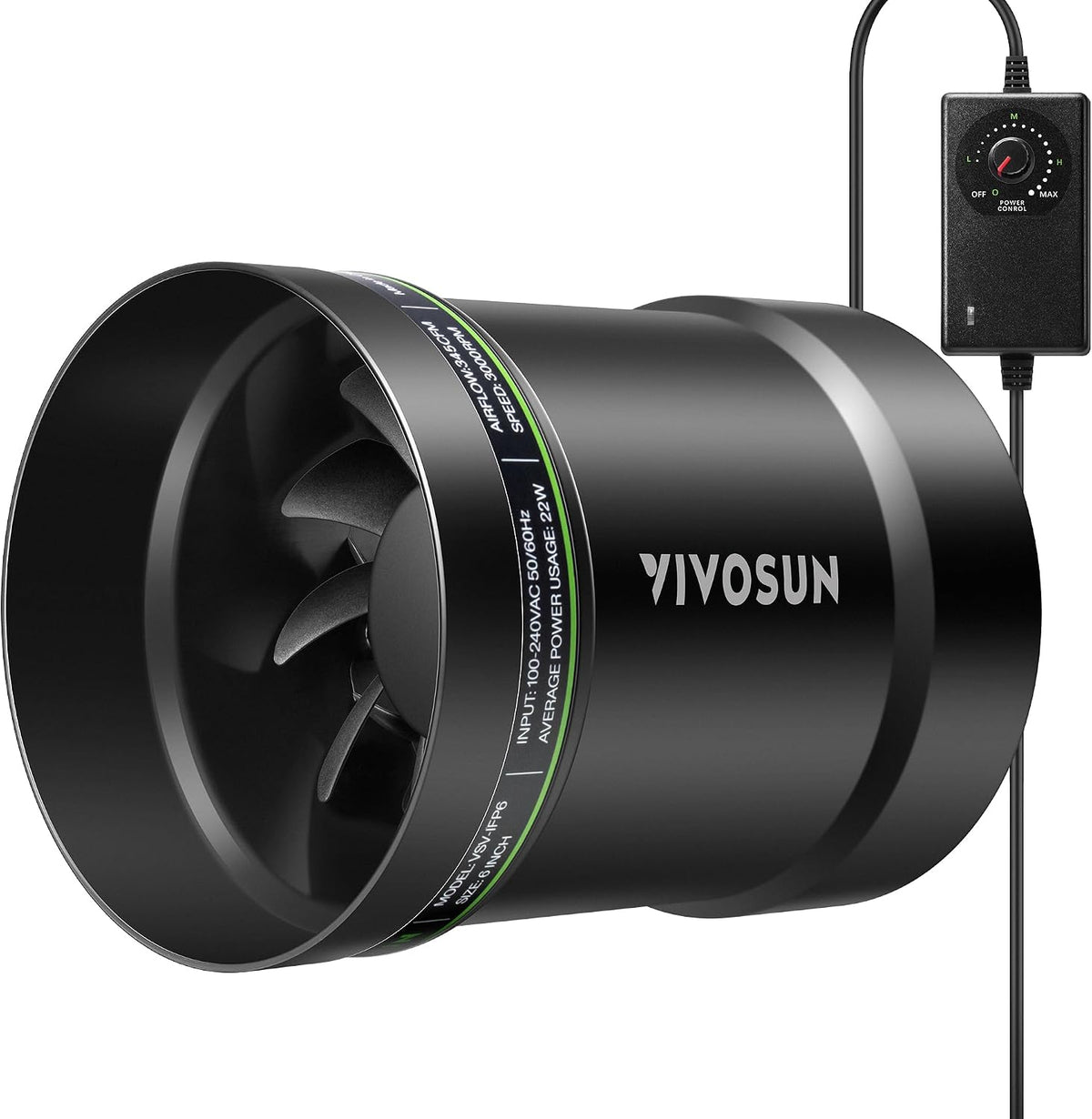 VIVOSUN P6 6" Inline Fan &Speed Control 345 CFM Exhaust Fan for Home