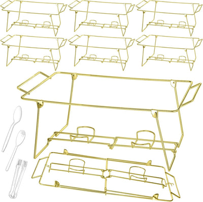 32 Pack Wire Buffet Rack Stand Folding Chafing Stand Chrome Frame Serving Trays Food Warmer with Plastic Tongs Forks
