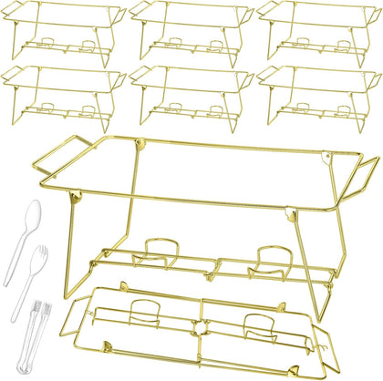 32 Pack Wire Buffet Rack Stand Folding Chafing Stand Chrome Frame Serving Trays Food Warmer with Plastic Tongs Forks