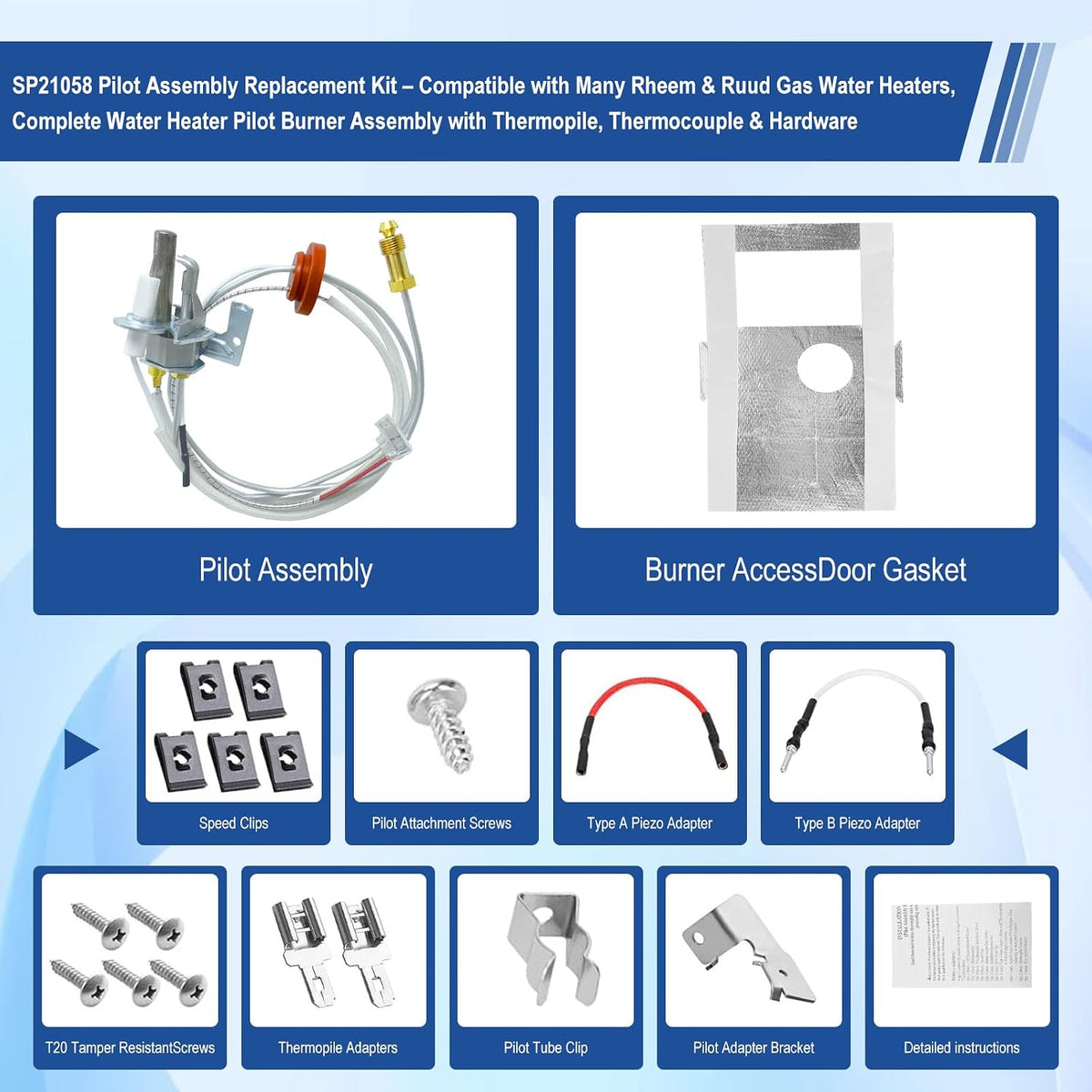 SP21058 Pilot Assembly for Rheem Water Heater Parts w/Thermopile & Sparker