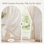 Curtain Tiebacks, Boho Curtain Holdbacks with Tassels, Beige, 4 Pcs