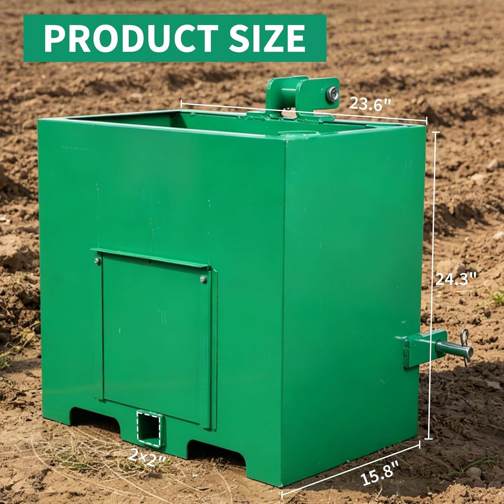 Ballast Box for Tractors with 800 LB Load Capacity and 5 Cu.ft Heavy Duty Steel Ballast Fits Category 1 Three Point