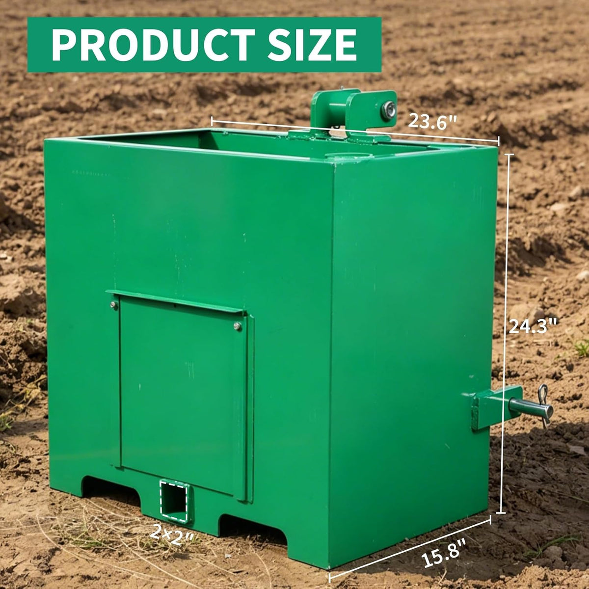 Heavy Duty 3-Point Tractor Ballast Box - Steel Counterweight for Category 1 Hitch - 2" Quick Hitch Receiver, Sliding