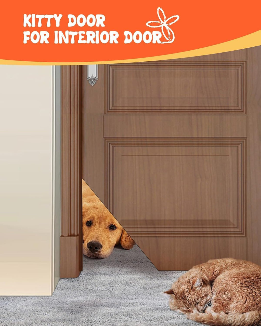 Cat Corner Door Hinge Kit, Interior Pet Flap Magnetic Locking DIY