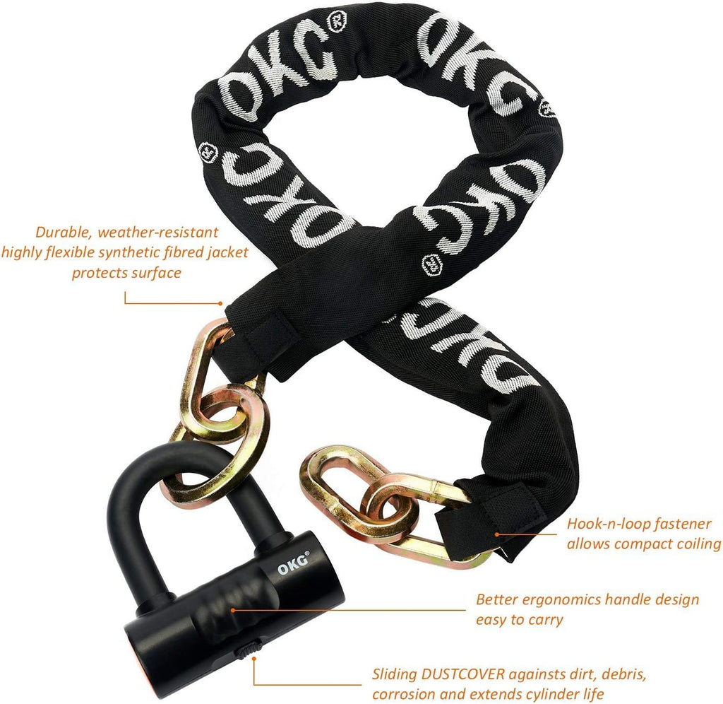 Heavy Duty Chain Lock - 4 Keys, 11lbs, 4 ft x 1/2 in (12mm) Thick Cinch Security Chain Combo 11/16" (18mm) Small U