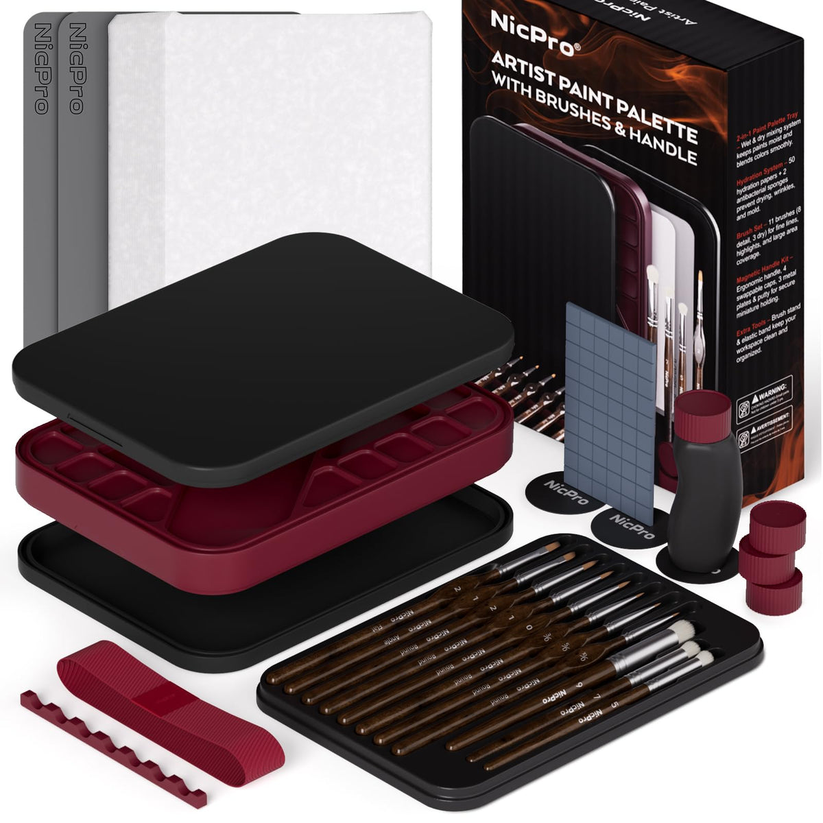 Miniature Painting Kit with Wet Palette, Painting Handle & Brushes