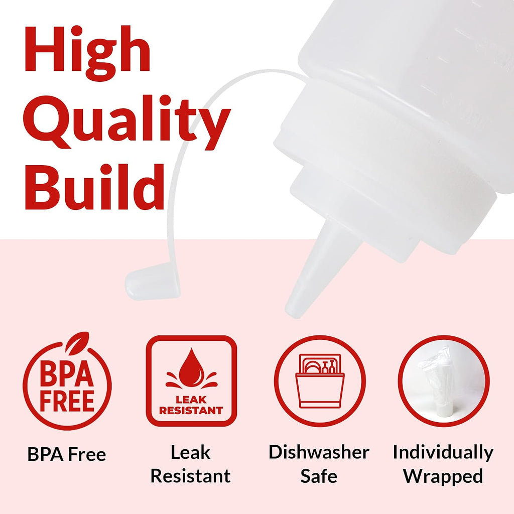 Plastic Squeeze Bottles 32 oz. | 8 Pack | Clear w/Tethered Caps