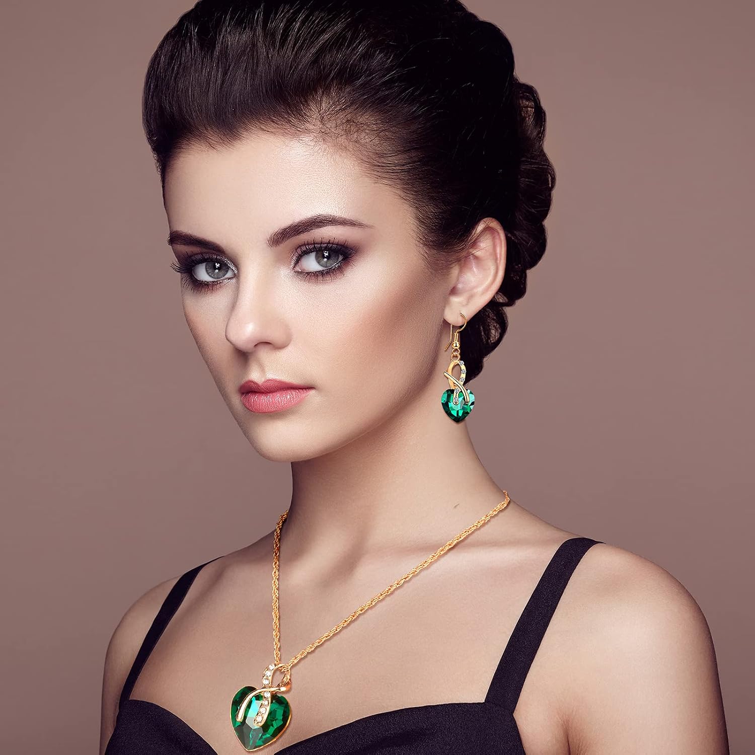 4 Set Peacock Jewelry Sets for Women Crystal Necklace Earrings Rhinestone Waterdrop Pendant Heart Charm Hook Earrings