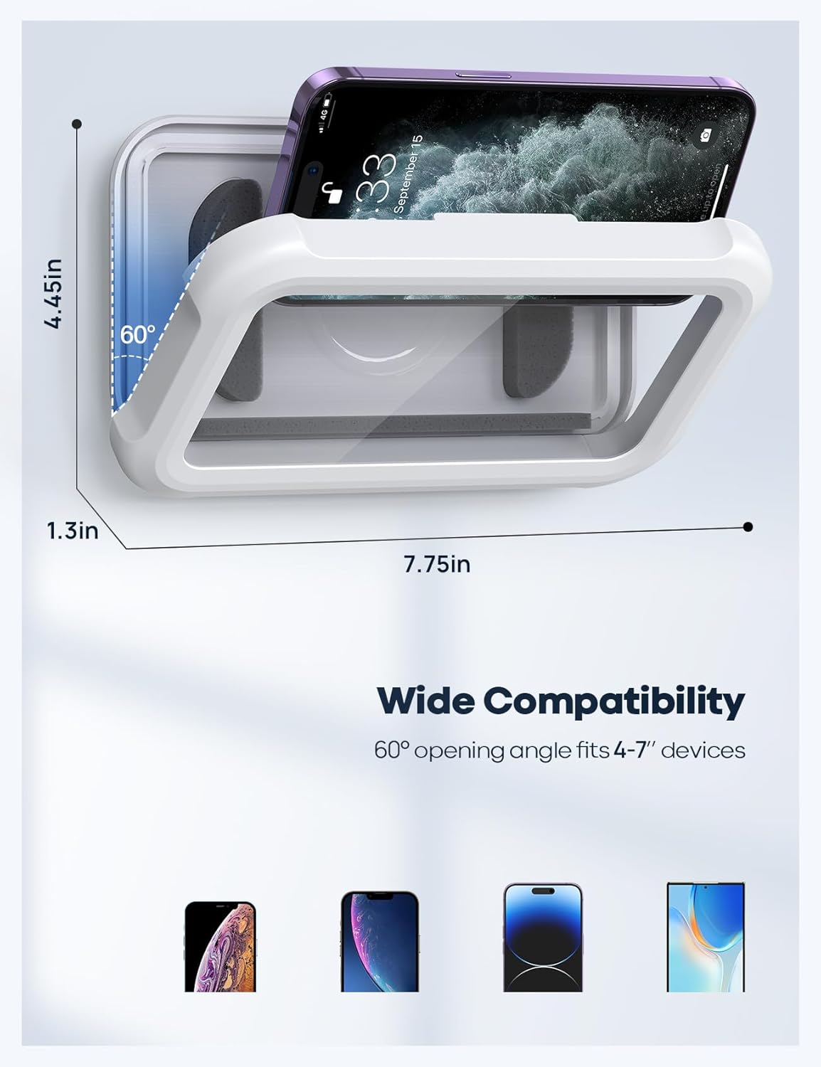 Shower Phone Holder Waterproof - 480° Rotatable Retractable Adjustable Shower iPhone Case Holder, Bathroom Wall Phone