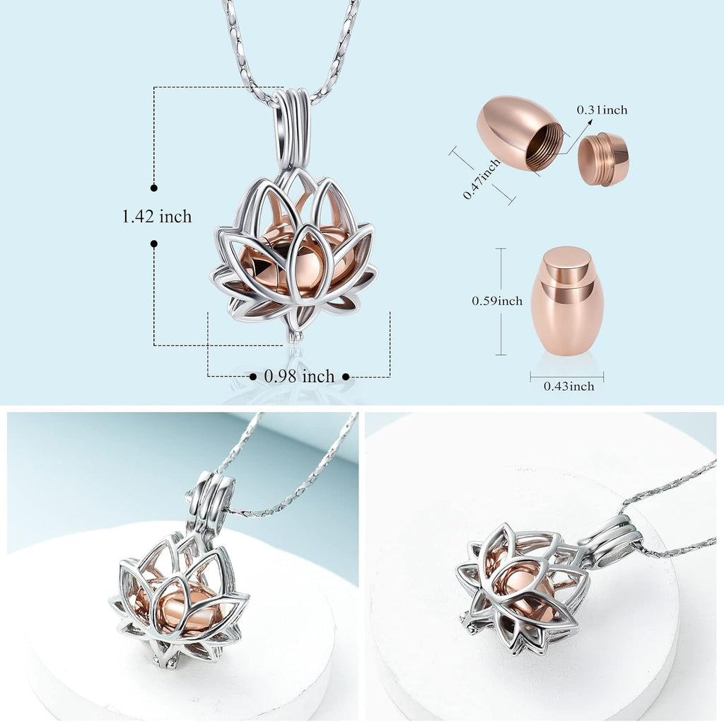 Cremation Jewelry for Ashes - Lotus Flower Ashes Pendant Necklace with Mini Keepsake Urn Memorial Ash Jewelry