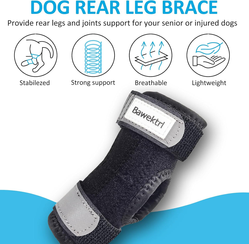 Dog Leg Braces for Rear Legs, Hock Brace for Back Legs with Metal Strips and Safety Reflective Straps for Short Legs