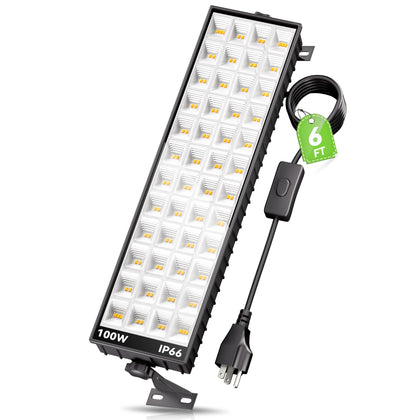100W LED Shop Light, 3000K Warm White Plug in Garage Light IP66 Waterproof