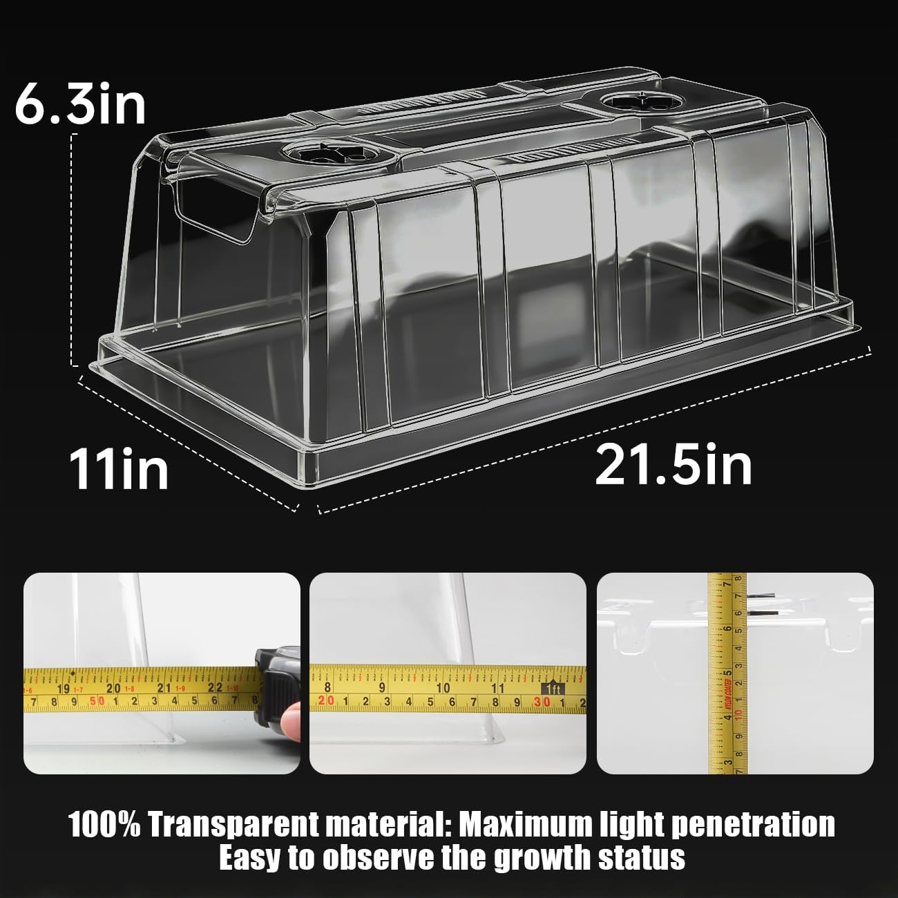 10 Pack 6.3" Tall Humidity Domes for 1020 Trays, Extra Strength Seed Starter Covers with 2 Adjustable Vents, Clear