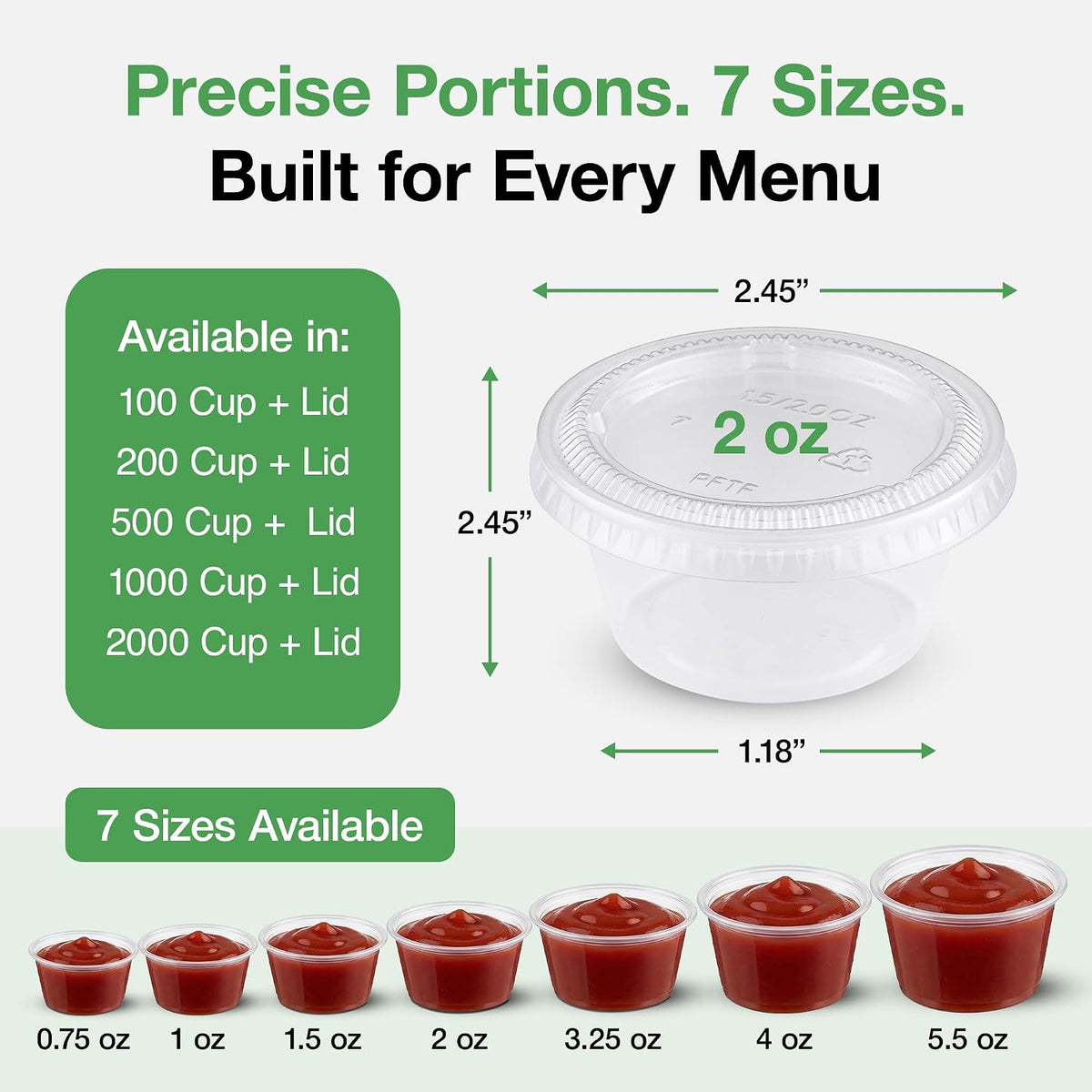 0.75-5.5 oz Plastic Portion Cups with Lids, 100-2000 Count, Dessert Cups with Lids, Jello Shot Cups with Lids, Small