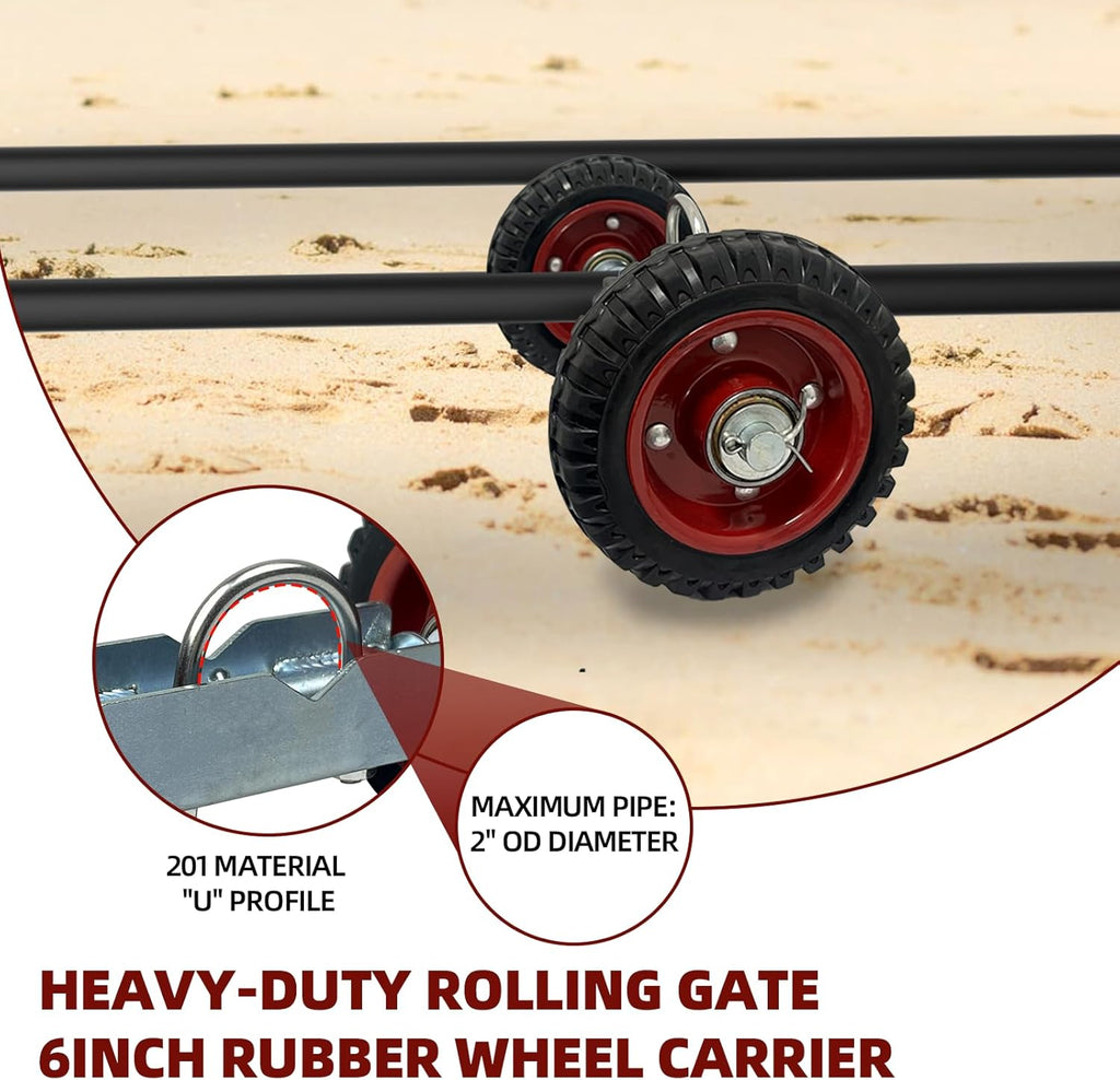 Rolling Gate Hardware Kit for Farm, Fence Gates, Rolling Gates- Includes 6" Double Wheel Carrier, 6 Universal Track