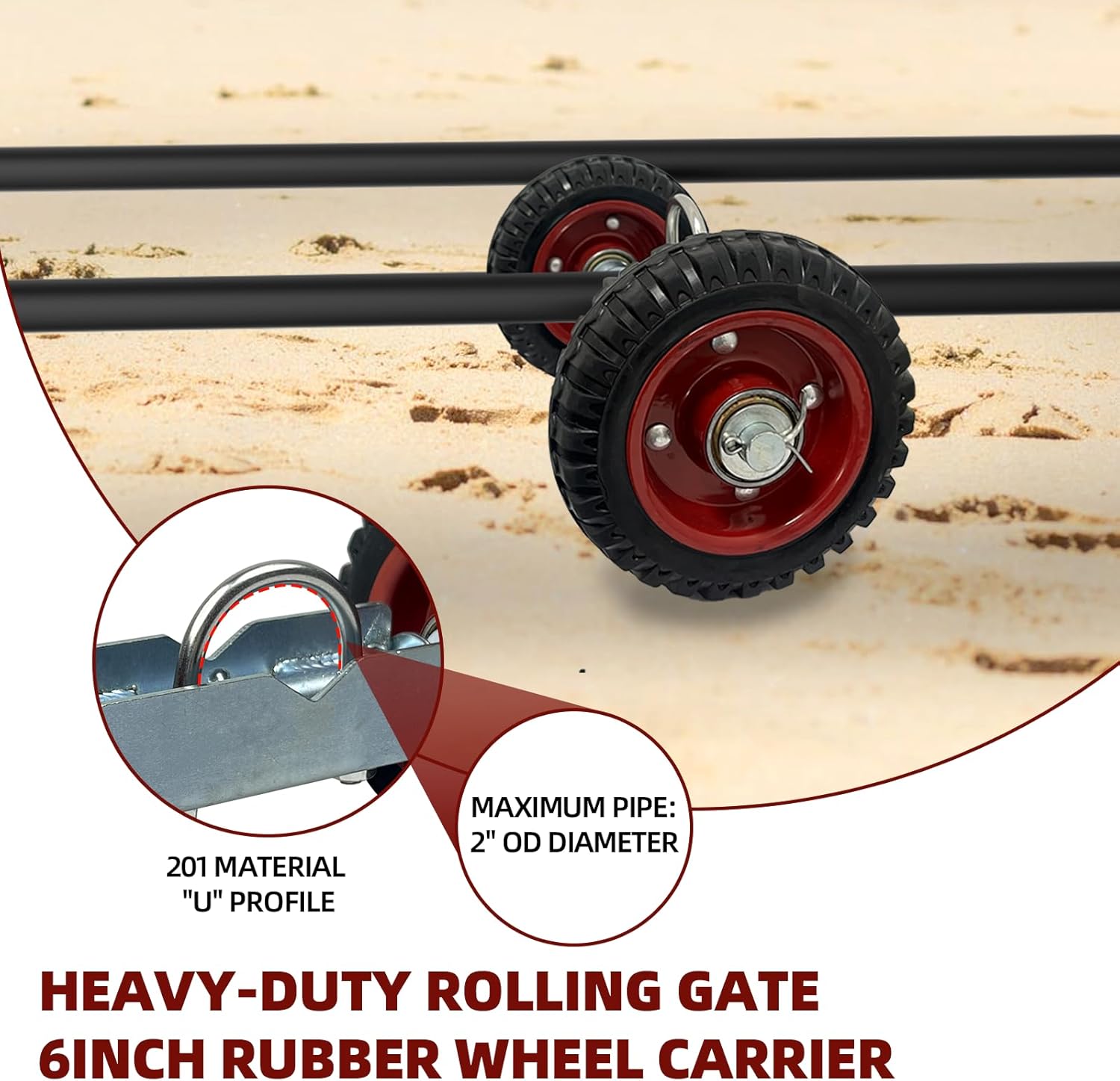 Rolling Gate Hardware Kit for Farm, Fence Gates, Rolling Gates- Includes 6" Double Wheel Carrier, 6 Universal Track