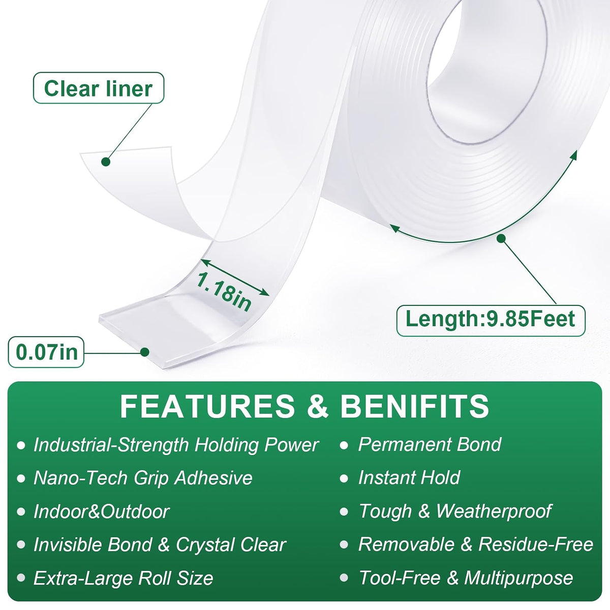 Double Sided Heavy Duty Nano Mounting Tape (3, Rolls Total 30FT)