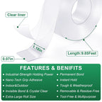 Double Sided Heavy Duty Nano Mounting Tape 1.18" x 120"（2 Rolls,Total 20FT)