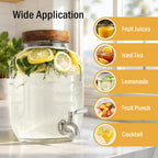 1 Gallon Glass Drink Dispenser for Parties with Stand, 2 Pcs