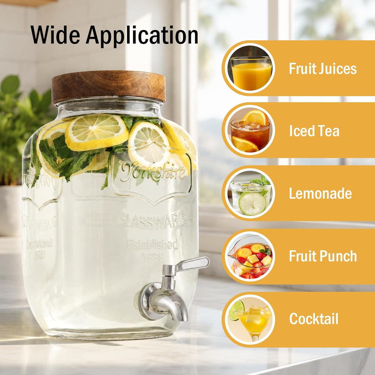 1 Gallon Glass Drink Dispenser for Parties with Stand, 2 Pcs