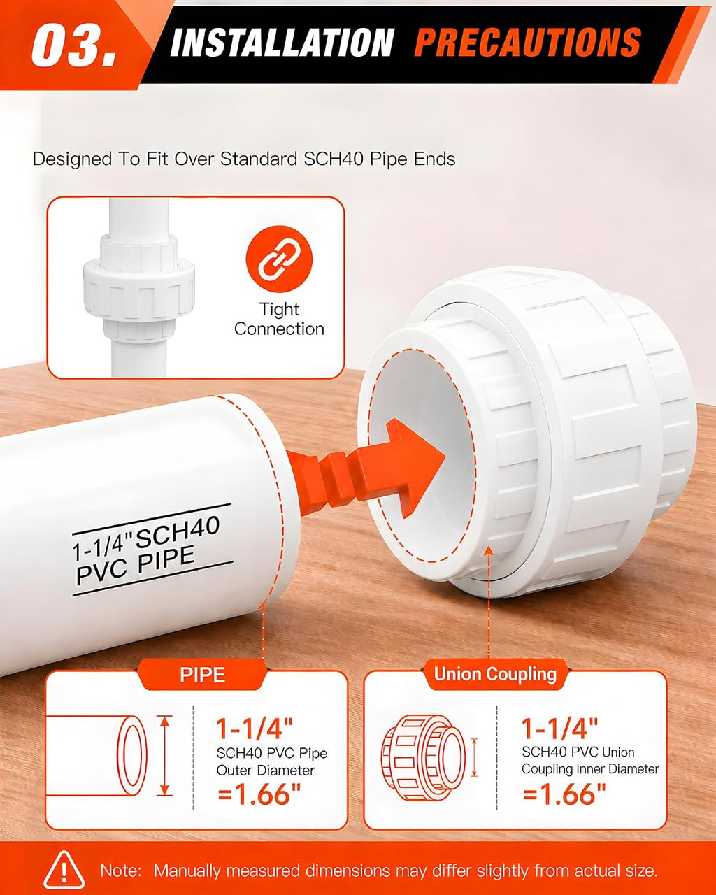 4 Pcs 1-1/4 Inch PVC Union Coupling, Socket x Socket Schedule 40 PVC Union