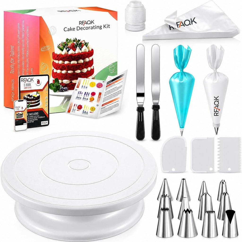 72PCs Cake Decorating Supplies Kit for Beginners - Cake Turntable with 50 Piping Bags, Bags Coupler, 12 Numbered