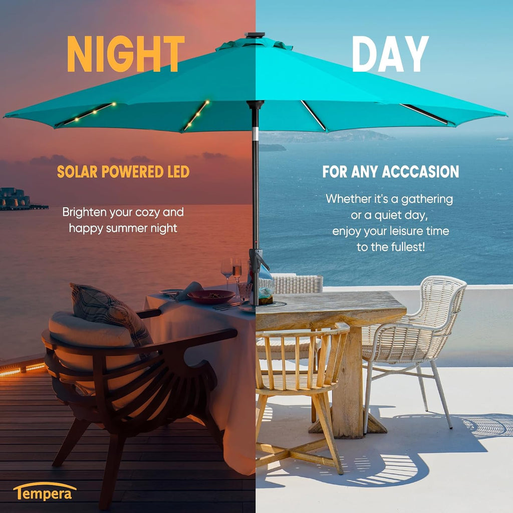 Solar Patio Umbrella 40 LED Lighted Outdoor Umbrella Table Market Umbrella with Push Button Tilt and Crank, Solar
