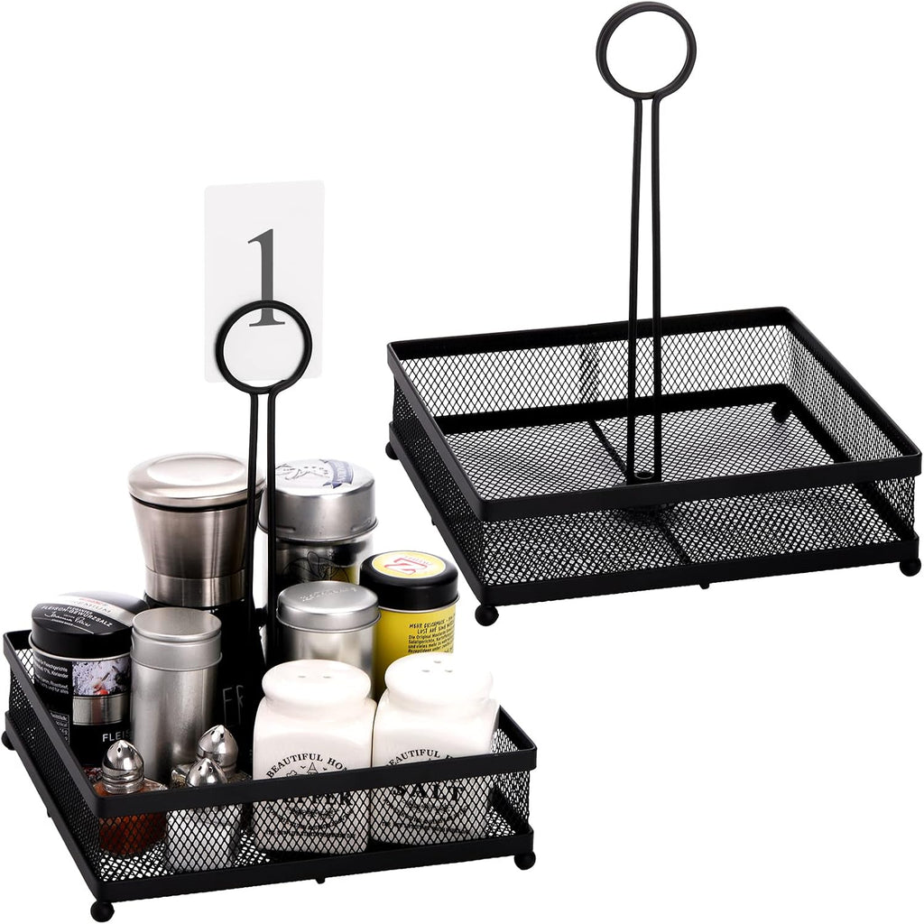 2 Pack Metal Condiment Caddy, Square Table Caddy with Number Holder