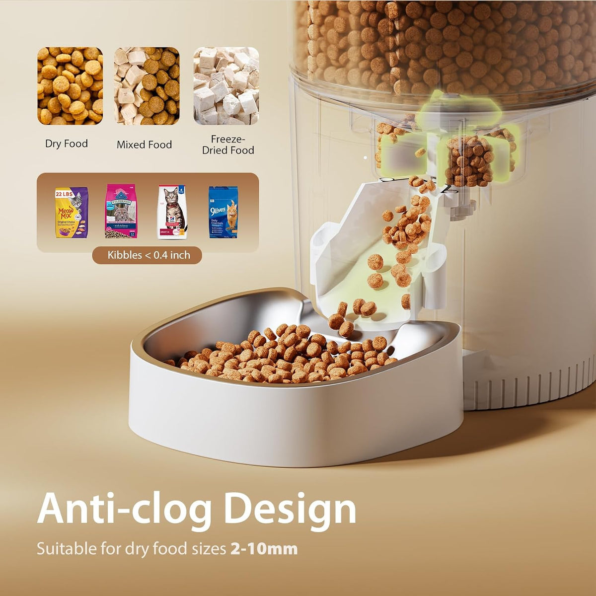 Automatic Cat Feeder, 3L Timed Pet Dry Food Dispenser with Clog-Free Design, Auto Feeder for Cats, 1-6 Meals Per Day