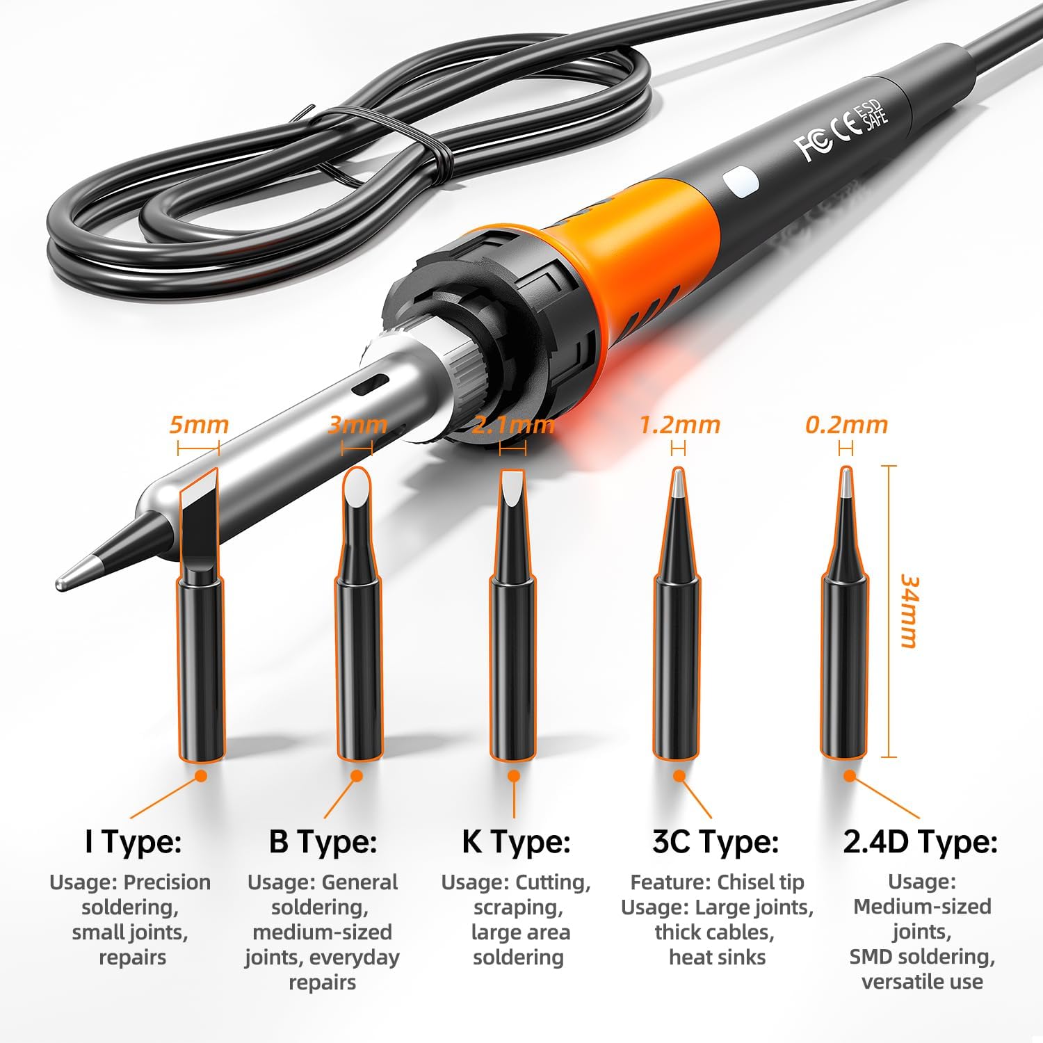 Digital Soldering Iron station Kit, 2 Auxiliary Clamps, 5 Soldering Iron Tips, Solder Wires, Solder Suckers
