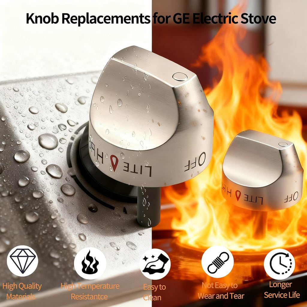 2 Pcs WB03K10265 Range Oven Knob Compatible with GE Stove Replacement Part Number AP4363671 PS233971 WB03K10242 1473247 EAP2339711 VAP44363671 AH2339711 Gas Stoves Burner Control Knobs