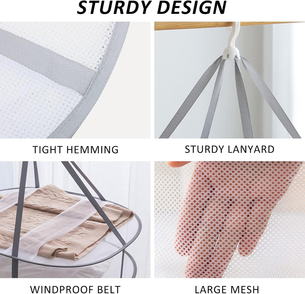 3-Tier Folding Mesh Clothes Hanging Dryer, Sweater Drying Rack, Large Laundry Drying Rack, Lay fold Flat Dry Hanger