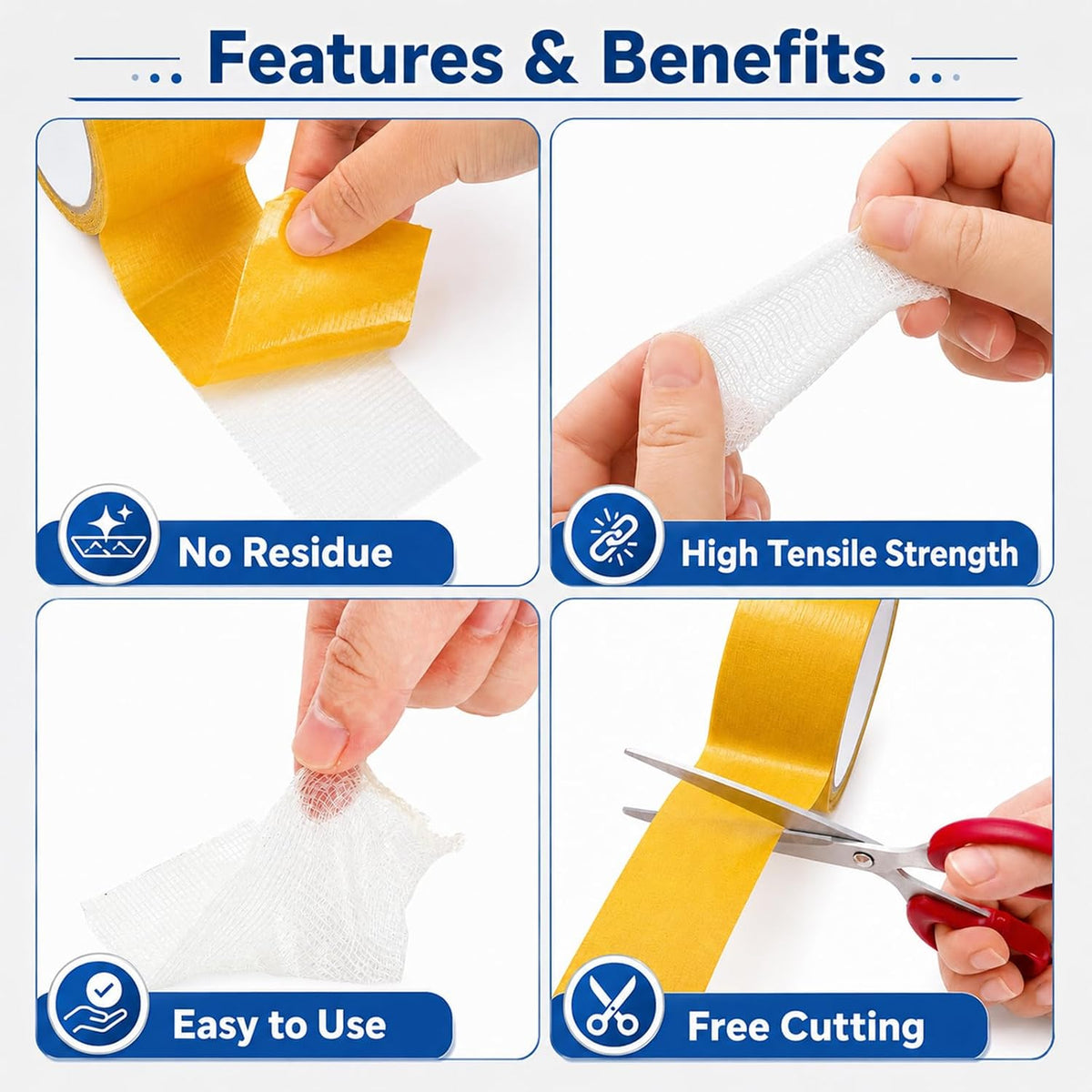 8 Rolls Double Sided Fabric Tape 1&2 Inch Heavy Duty Carpet Hem Tape