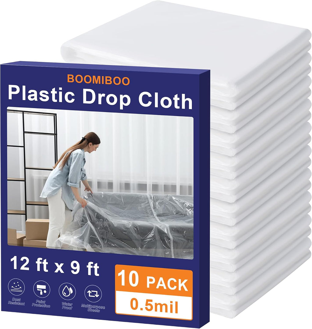 Plastic Drop Cloths 12 x 9 ft 10 Pack Plastic Sheeting