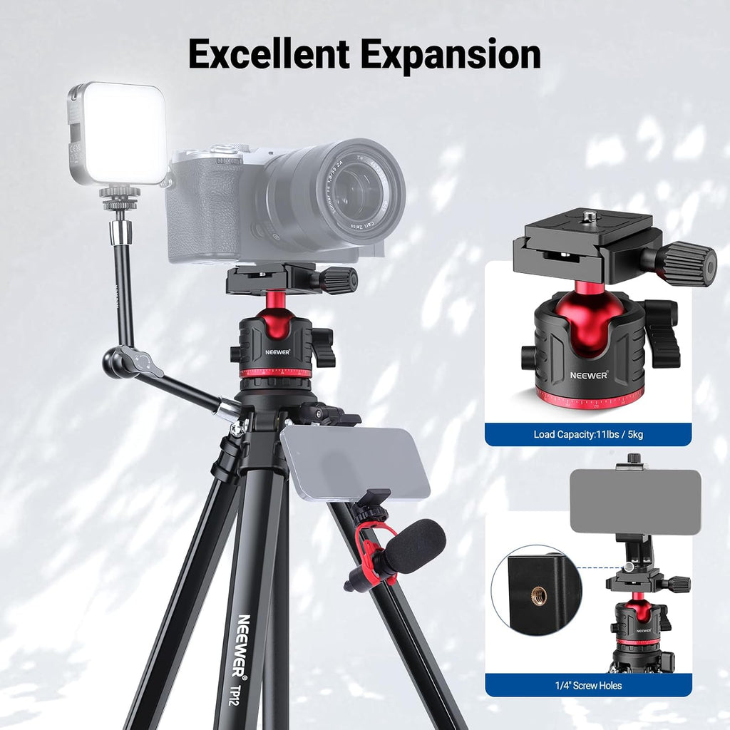 Basics 66.5"/169 cm Travel Tripod for Camera, Lightweight Portable DSLR Stand with Ball Head, Arca Type QR Plate