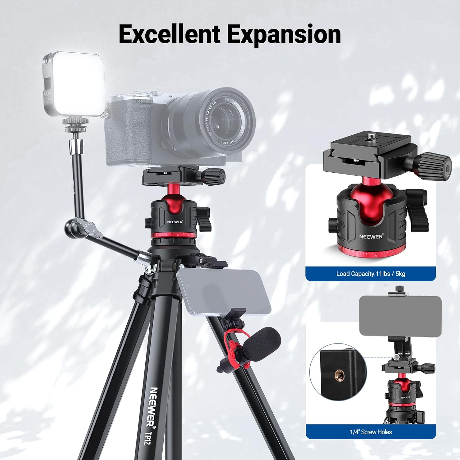 Basics 66.5"/169 cm Travel Tripod for Camera, Lightweight Portable DSLR Stand with Ball Head, Arca Type QR Plate
