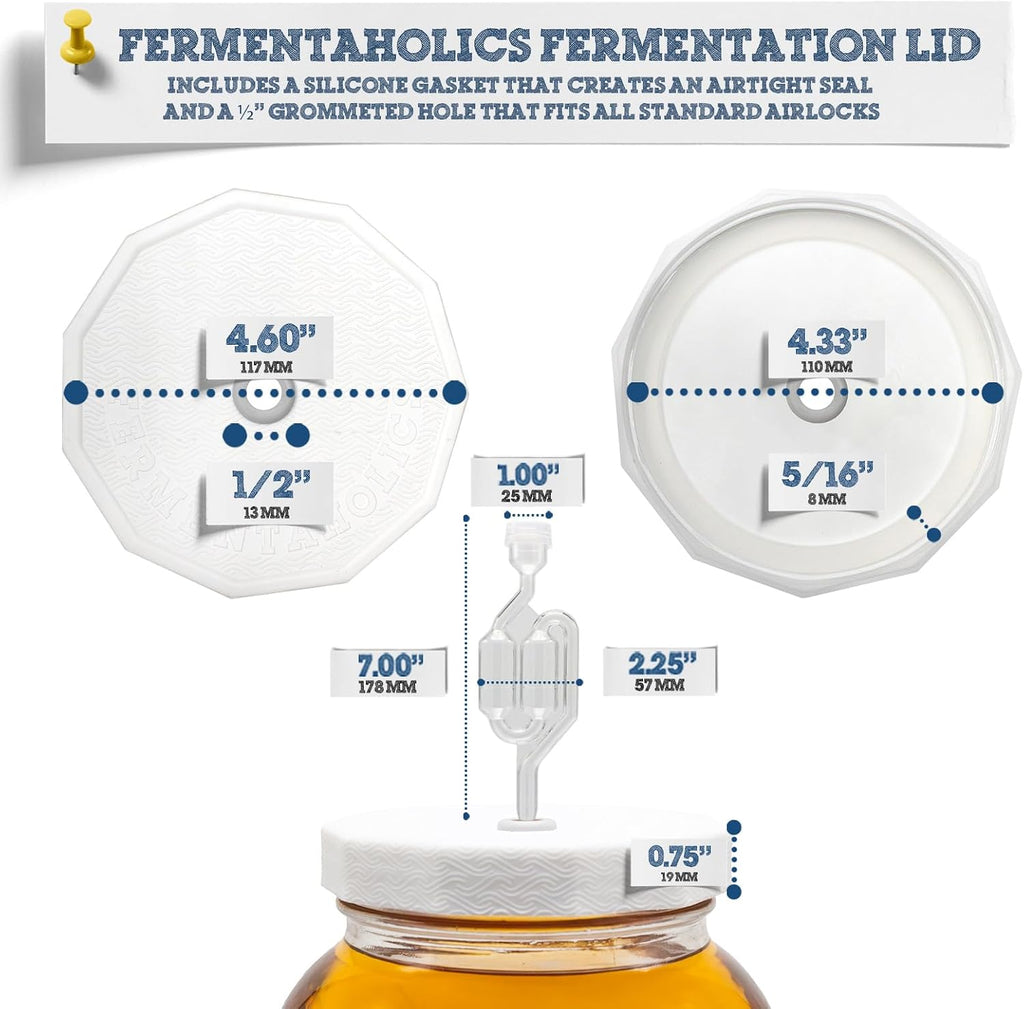2 Pack - 110mm One Gallon Fermentation Lid, Gasket & S Airlock - Airtight Lid Turns Gallon Jar Into A Fermenter